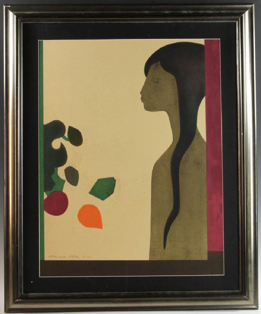 Andre Minaux Signed and Numbered Print: Colored print, signed in pencil 'Minaux' and numbered '55/120', framed 33" x 27". Provenance: Lake Park, Florida estate.