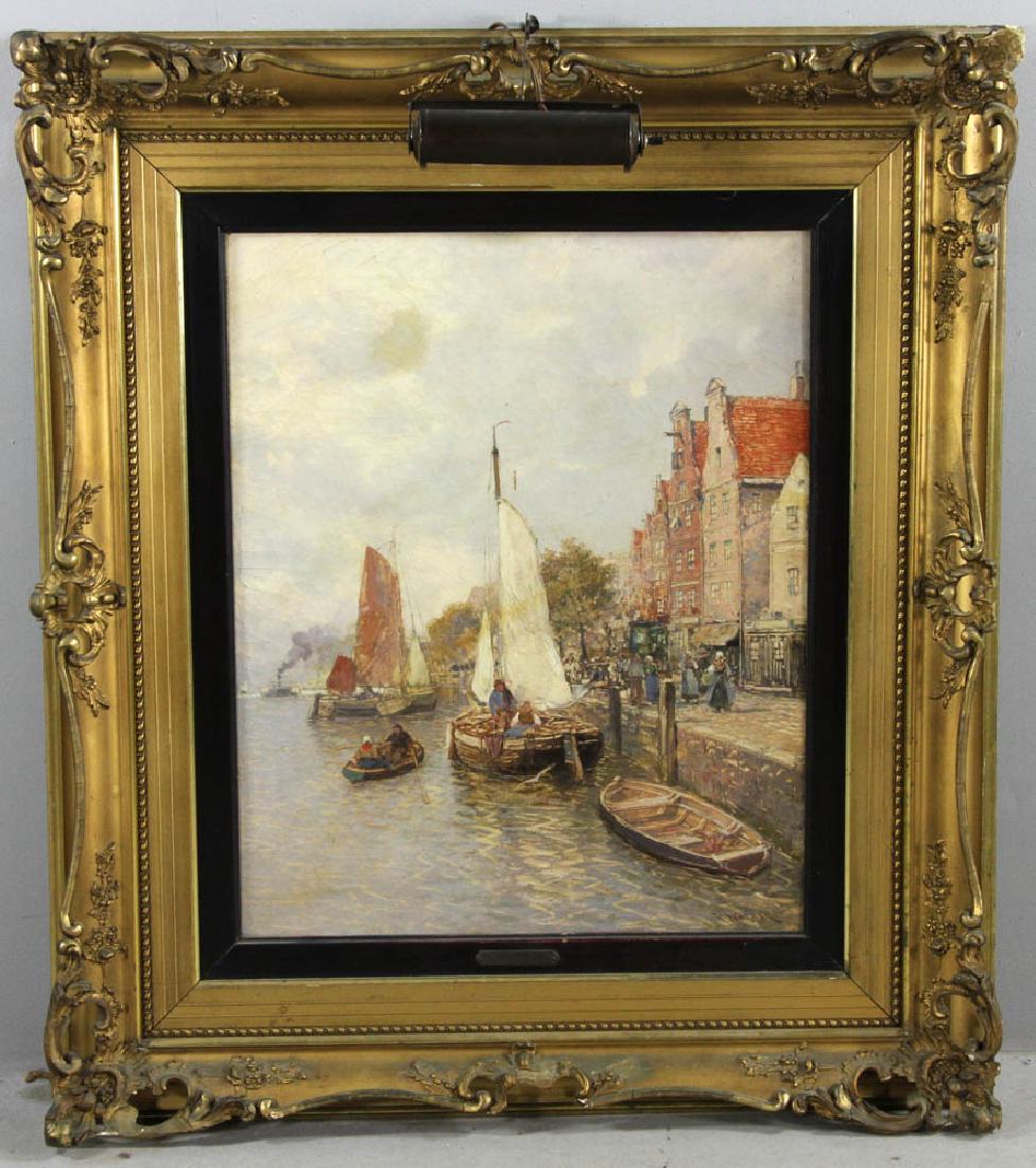 Karl Wagner, Ships in Harbor, Oil on Canvas (1 of 5)