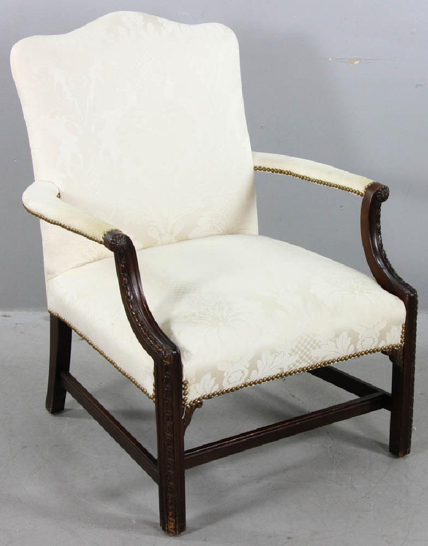 Chippendale Style Chair with Damask Upholstery (1 of 7)