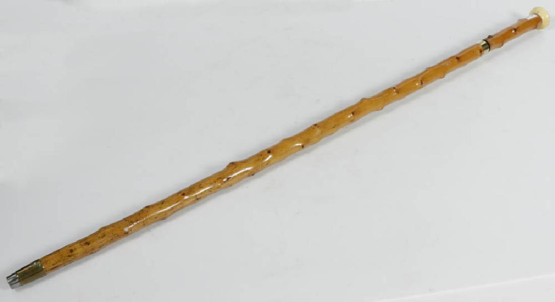 19thC Cane Sword with 14k Gold Band: 19th century cane/sword with whale bone handle, 14k gold band, Toledo blade, 35" L.