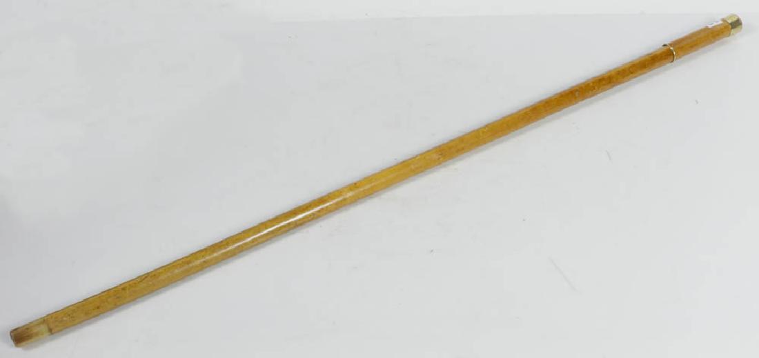 19thC Cane Sword with Toledo Blade: 19th century cane/sword, birdseye maple, etched Toledo blade, bone tip, 36" L.