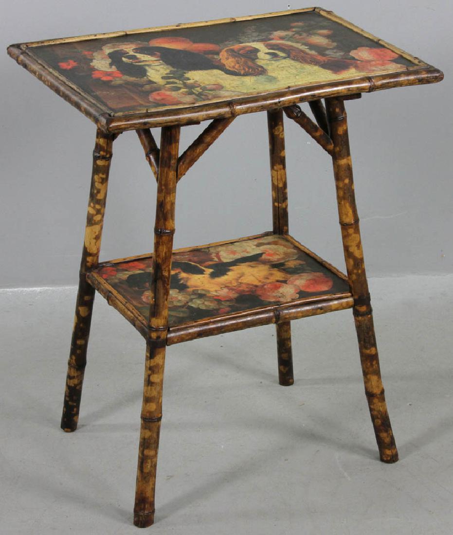 Antique Bamboo Table, Dog and Floral Design (1 of 7)