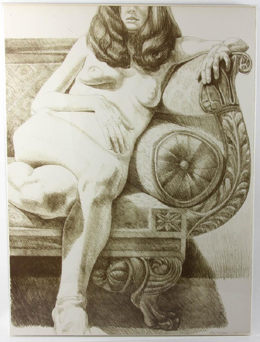 Philip Pearlstein Lithograph Nude Female: Philip Pearlstein (American b. 1924), lithograph, monotone of nude female, signed and numbered 2/75 lower right, 30" x 24". Provenance: Doris and Irving Morris estate.