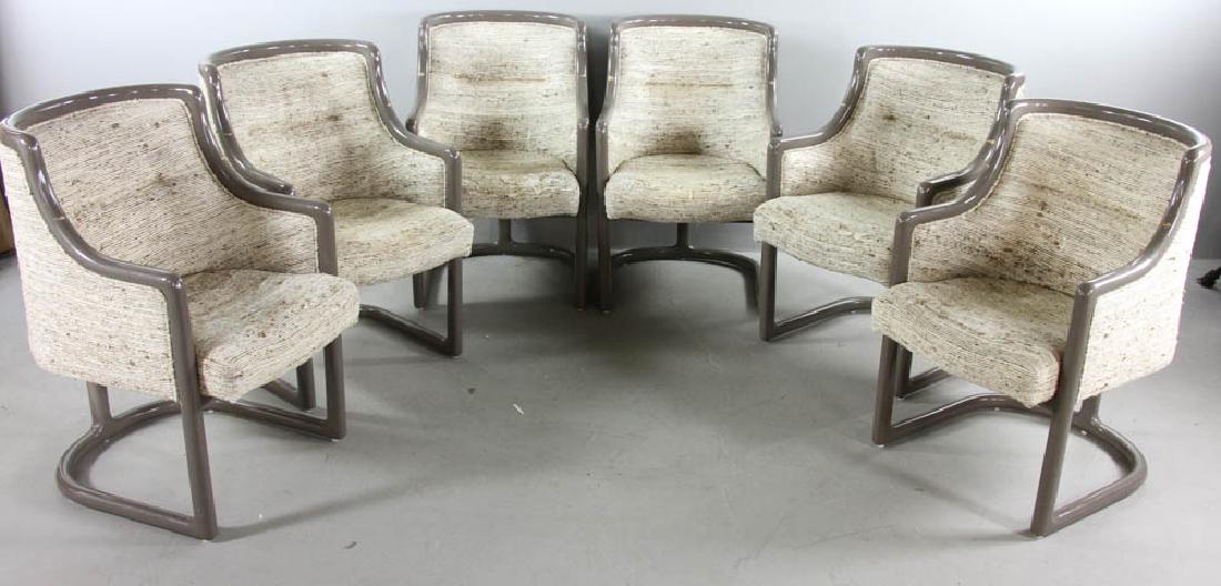 Set of (6) Vladimir Kagan Labeled Armchairs: Set of six Vladimir Kagan labeled armchairs with original upholstery, 35" H x 22" W x 28" D.