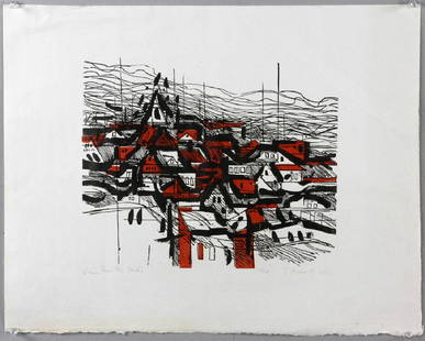 Sidney Hurwitz, Studio View, Woodcut: Sidney Hurwitz (American, b.1932), 'View from Studio', 1967, color woodcut, editioned 11/500, 16" x 20", unframed.