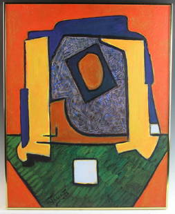 Mario de Ferrante Abstract Oil on Canvas: Mario de Ferrante (Italian, 1898-1992), abstract figure, oil on canvas, framed 30" x 24".