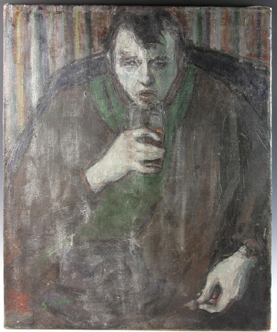 Mario Sironi, Man Drinking, Oil on Canvas: Mario Sironi (Italian, 1885-1961), man drinking, oil on canvas, signed L/L, 34" x 28", unframed.