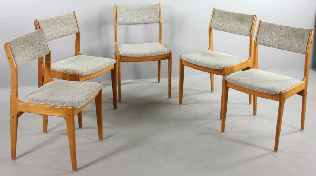 Set of Five Scandinavian Woodworks Chairs: Set of five mid-century upholstered side chairs by Scandinavian Woodworks Co., 32" H x 19 1/2" W x 18" D.