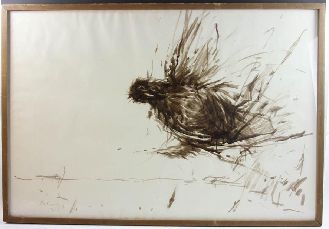 Arthur Polonsky, Wounded Bird, Ink Drawing: Arthur Polonsky (American, b.1925), 'Wounded Bird', 1961, ink on paper, signed and dated L/L, 26 1/2" x 36 1/2" (sight).
