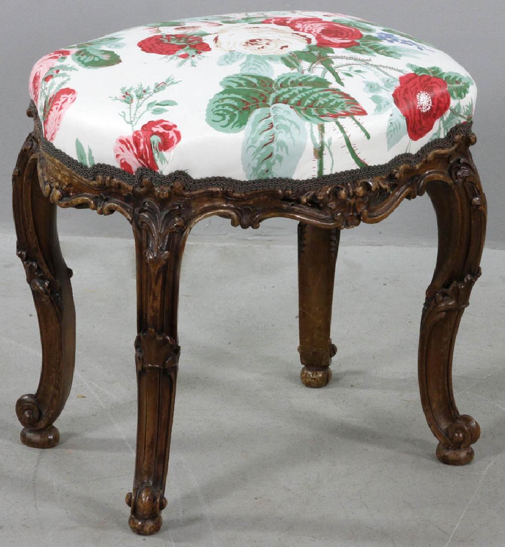 Carved Upholstered French Footstool (1 of 4)