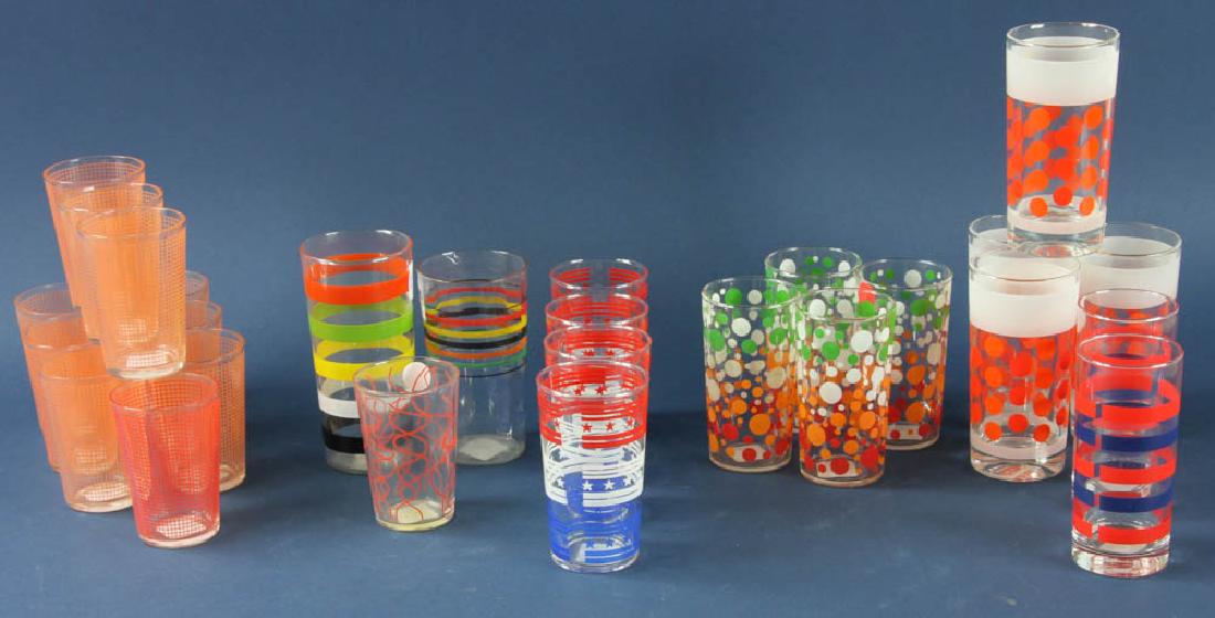 Group of Retro Style Water Glasses: Group of (27) retro-style water glasses. Provenance: Studio Props of Martha Stewart.