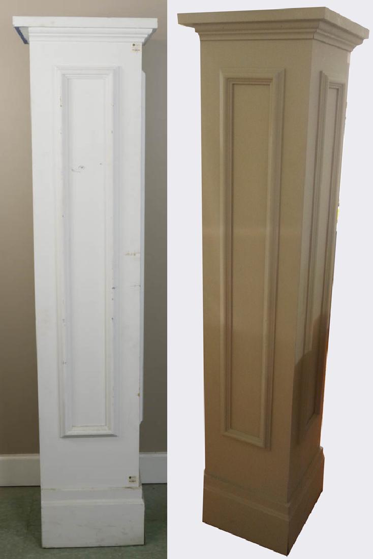 Pair of Large Painted Wood Pedestals: Pair of large painted wood pedestals, 62" H, top surface 15" x 15". Provenance: Studio Props of Martha Stewart.