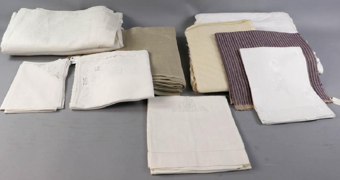 Table Linens and Drapery Panels: Collection of table linens and drapery panels, various materials and sizes. Provenance: Studio Props of Martha Stewart.