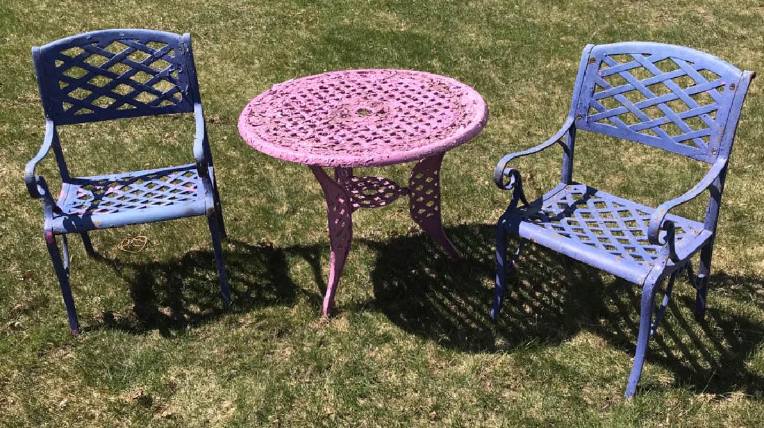 Cast Iron Lavender Table with Blue Chairs (1 of 3)