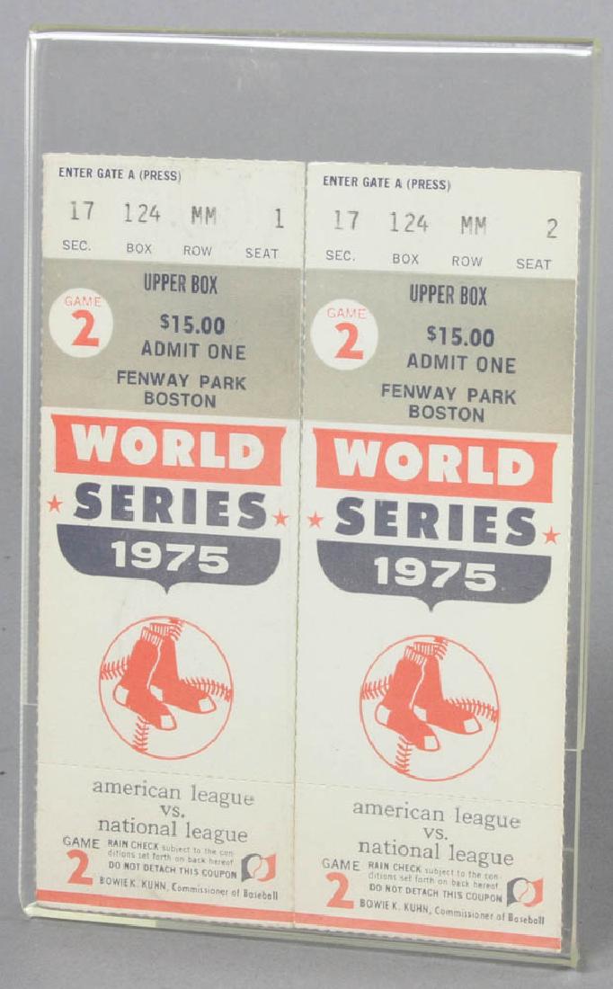 Pair 1975 Game 2 World Series Tickets: Pair of 1975 Game 2 World Series tickets, Red Sox versus Reds.