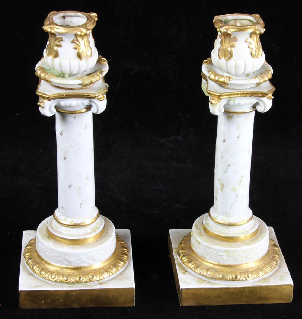 Pair of Antique German Porcelain Candlesticks (1 of 4)