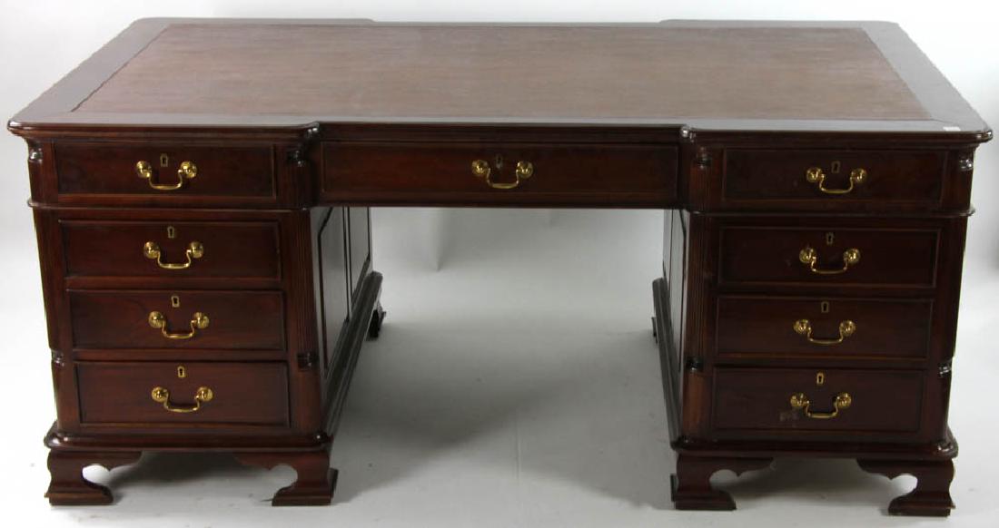 English Style Mahogany Partners Desk: English-style mahogany partners desk, 30 1/2" H x 70" L x 41" D.