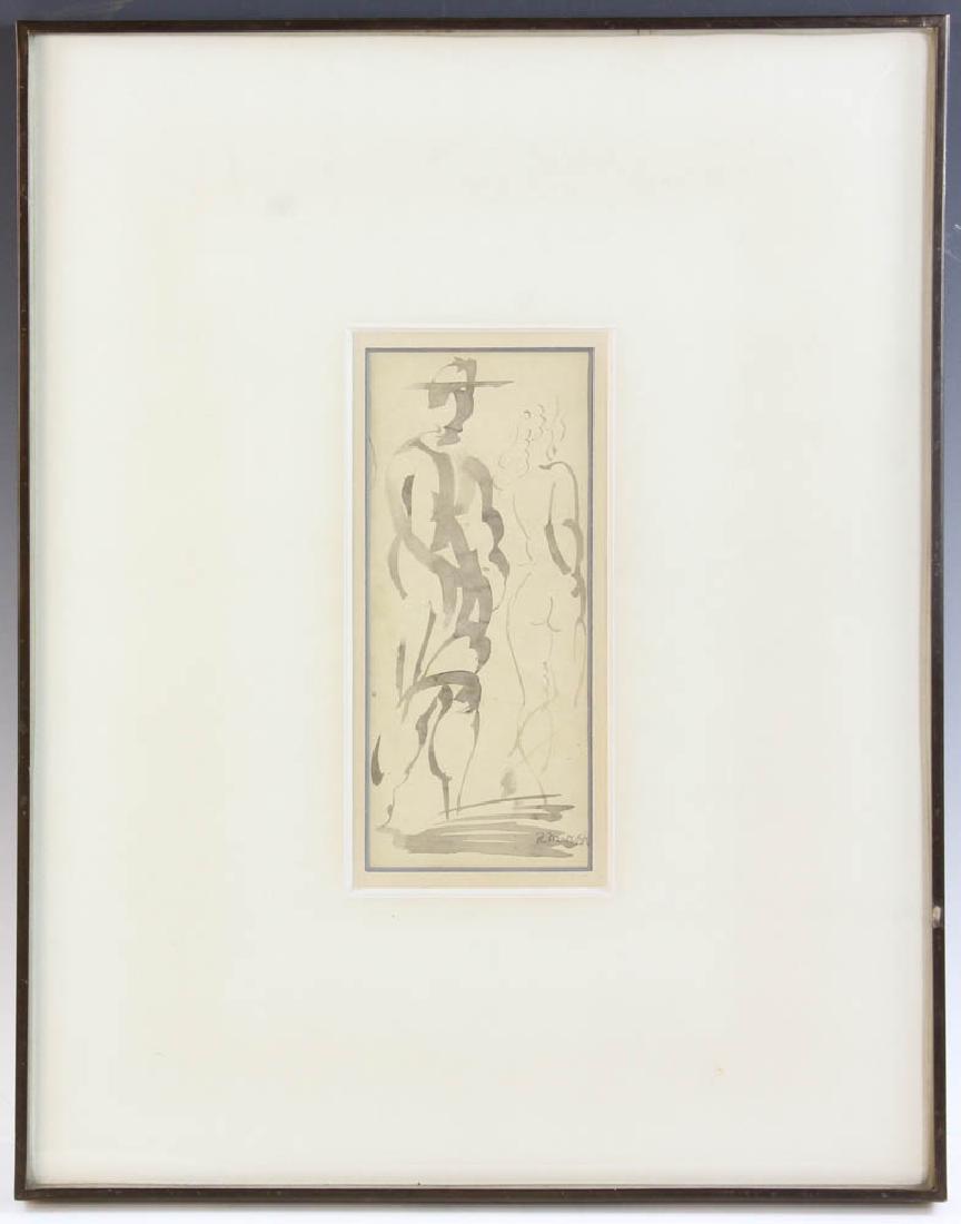 Reginald Marsh Erotic Figures Watercolor: Reginald Marsh (French/American, 1898-1954), 'Erotic Figures', watercolor, 1940, signed L/R, 8 1/2" x 3 3/4", frame 18 1/4" x 15 1/4". Provenance: From a Palm Beach collection.