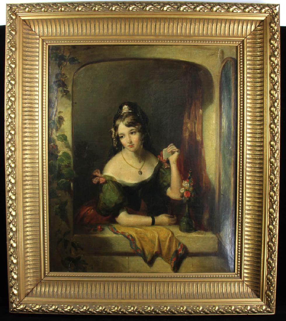 Winterhalter School Portrait of Adelina Patti: Winterhalter School portrait of Adelina Patti, early 19th century opera singer, in the role of Rosina from 'The Barber of Seville', oil on canvas, 30" x 25". Provenance: Gary and Lisa Bradley of Houst