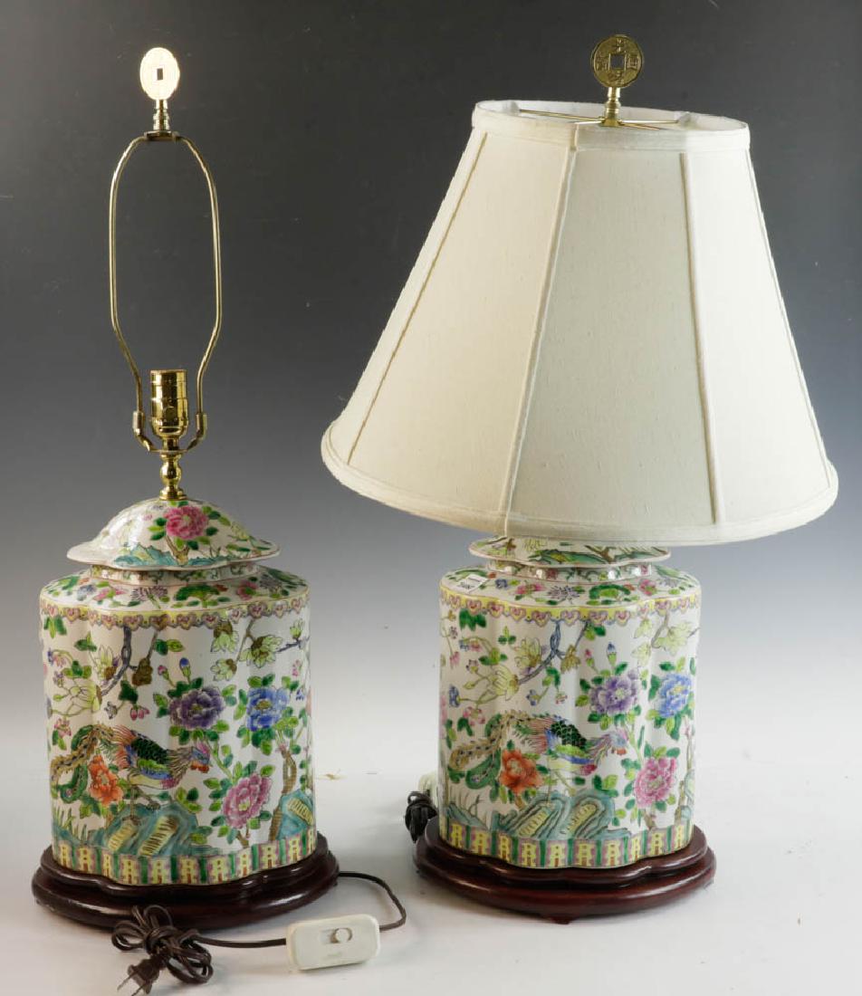 Pair of Chinese Floral Porcelain Lamps (1 of 8)