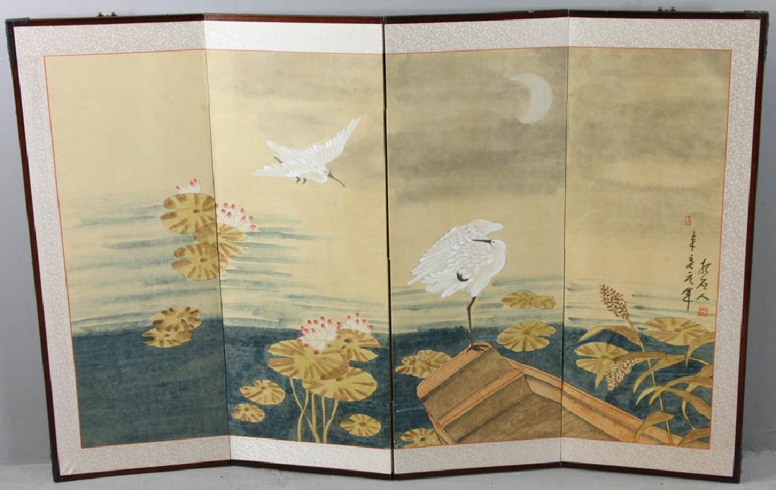 Japanese Handpainted Four Panel Screen (1 of 6)