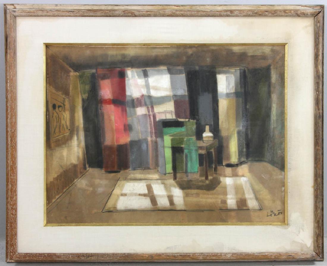 Signed Lohan Watercolor Abstract Interior (1 of 4)