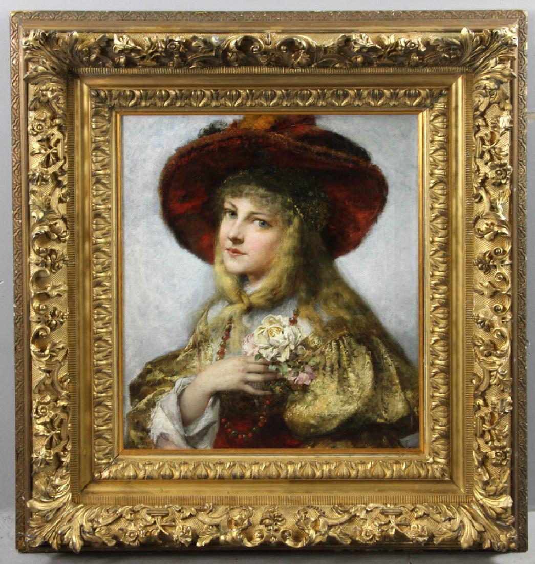 Gustav Laeverenz Portrait of Noblewoman: Gustav Laeverenz signed, portrait of noblewoman, oil on canvas, 25 1/2" x 20 1/2", in original frame 37 1/2" x 34 1/2".
