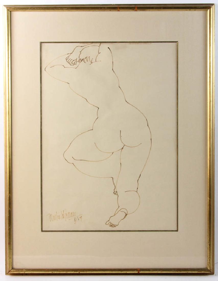 Umberto Romano, Nude, Brown Ink Drawing: Umberto Romano, nude, drawing in brown ink, 23" x 17", framed 34" x 26".