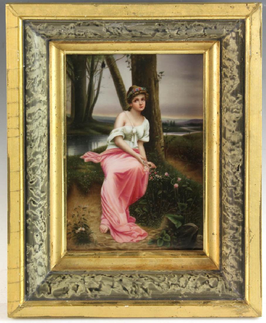 KPM Porcelain Plaque of Lady: KPM porcelain plaque of a lady, 8 1/4" x 5 5/8", frame 12 1/2" x 9 3/4". Provenance: Clinton, Connecticut estate.