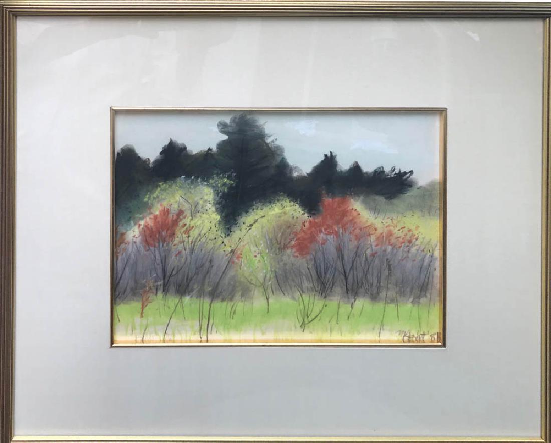 After Wolf Kahn Pastel of Trees: In the style of Wolf Kahn, pastel of trees, signed indistinctly 'M Light' and dated '81, 10" x 13", framed 19" x 22". Provenance: West Palm Beach, Florida estate.