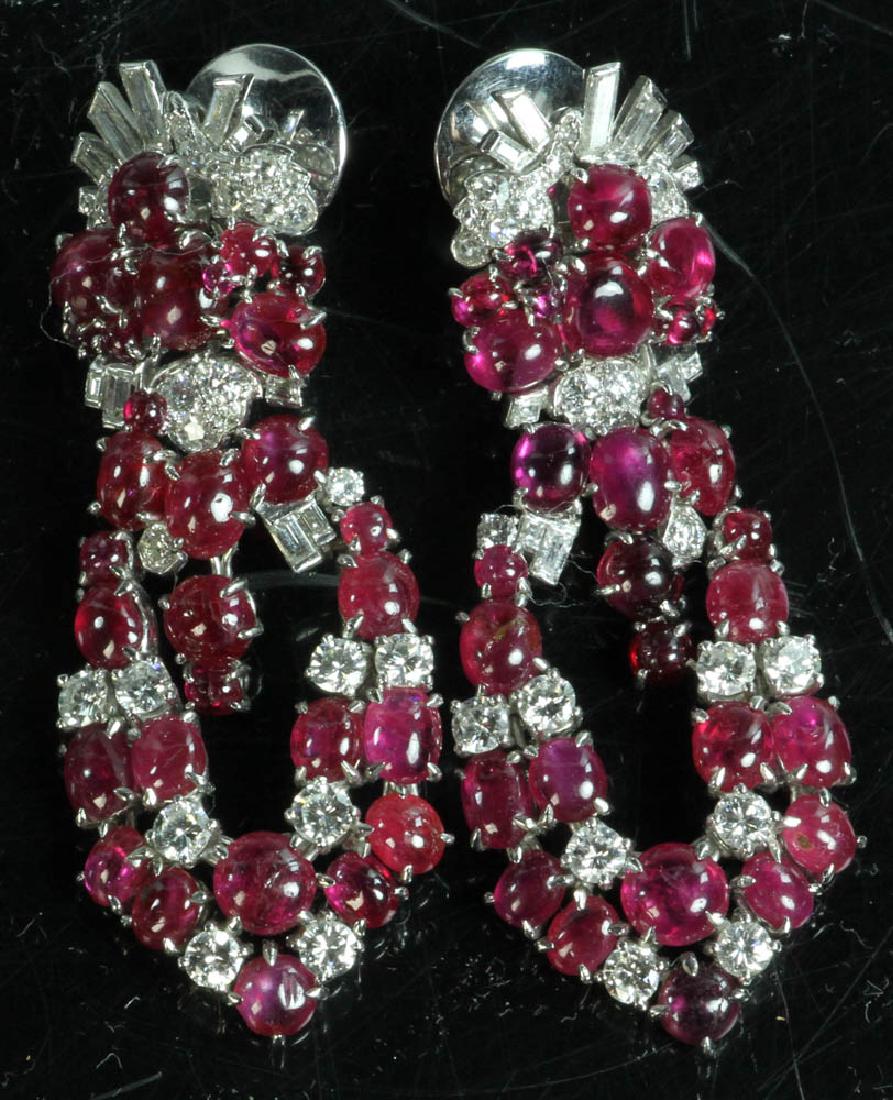 Platinum Diamond Cabochon Ruby Earrings (1 of 3)