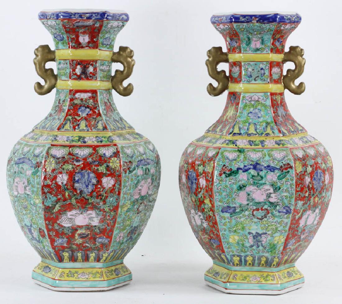 Pair of Chinese Hexagonal Porcelain Vases (1 of 6)
