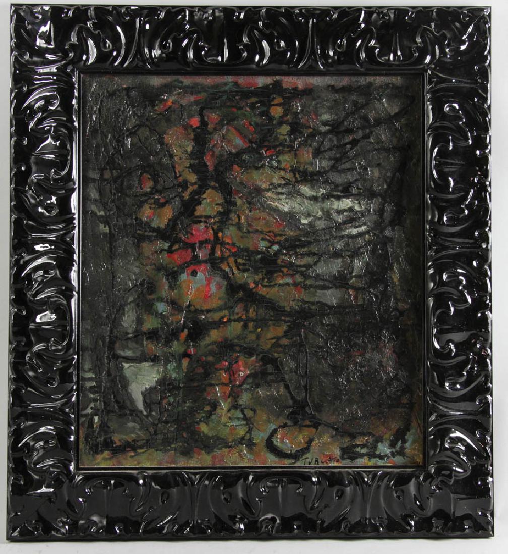 Giulio Turcato, Abstract, Oil on Linen: Giulio Turcato (1912-1995), abstract, oil on linen mounted on board, signed, circa 1960s, 16" x 14", custom framed 22" x 20". Provenance: Palm Beach estate