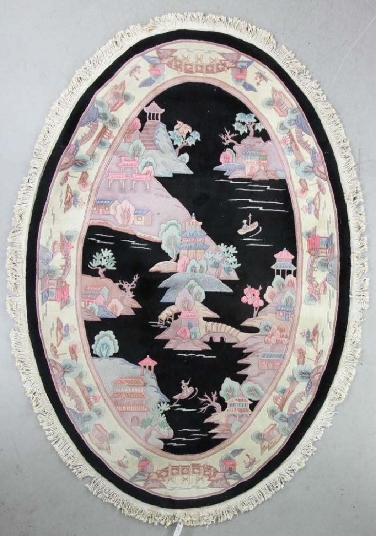 Semi Antique Chinese Oval Rug (1 of 4)