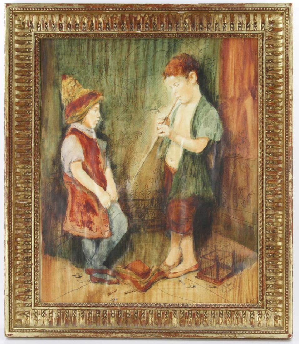 Conger Metcalf, Children w/ Flute, Watercolor Drawing (1 of 6)