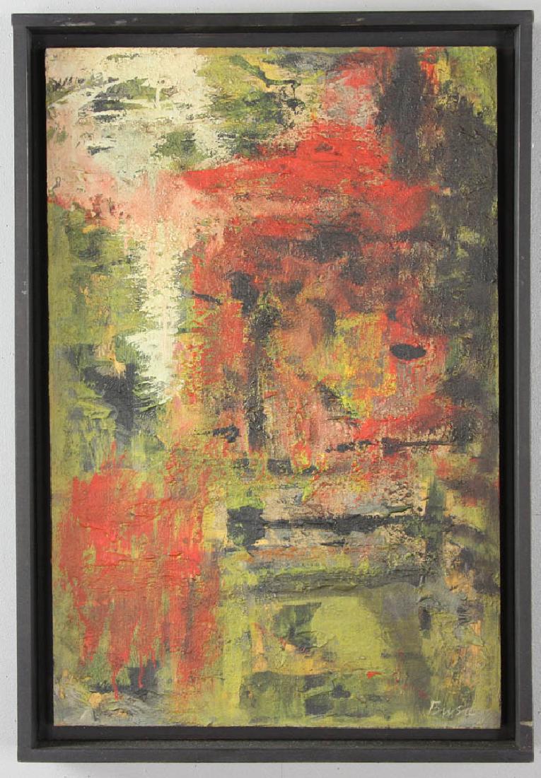 Peter Busa Abstract Oil on Panel: Peter Busa (American, 1914-1985), abstract, oil on panel, signed L/R and verso, 24" x 16", frame 26" x 18". Provenance: West Palm Beach, Florida estate.