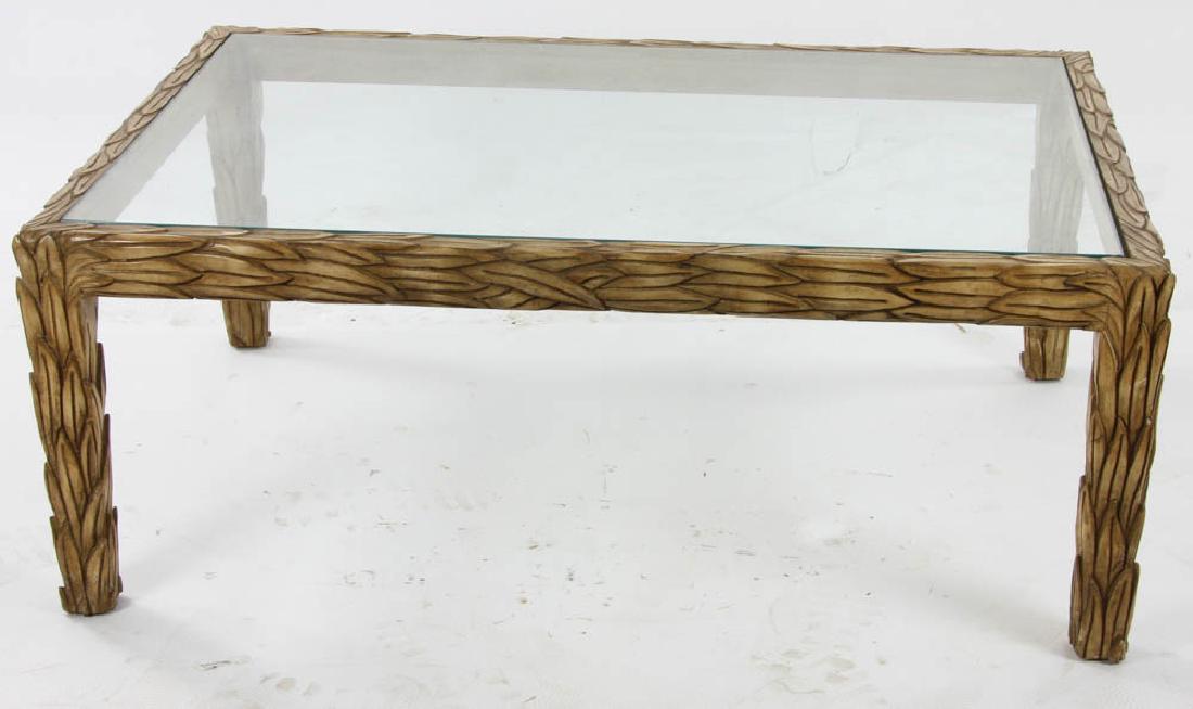 Carved Wood Coffee Table with Glass Top (1 of 3)
