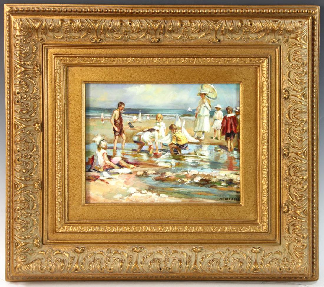 Sinclair Signed Oil on Canvas Beach Scene (1 of 6)