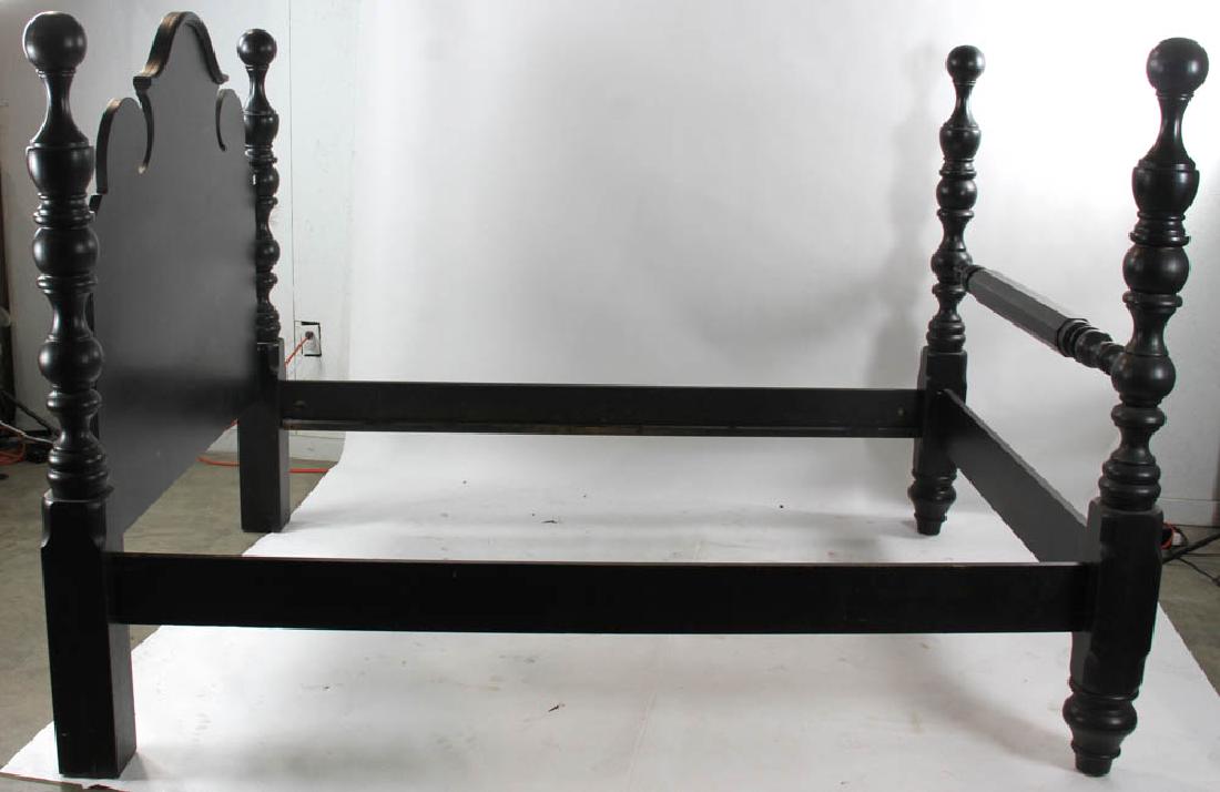 Early 20thC Queen Size Bed: Early 20th century queen-size mahogany whale tail and wave back bed. 65" high at the center of the headboard. Outside measurements 94 1/4" long x 69" wide; inside 81 3/4" long (rail length without peg