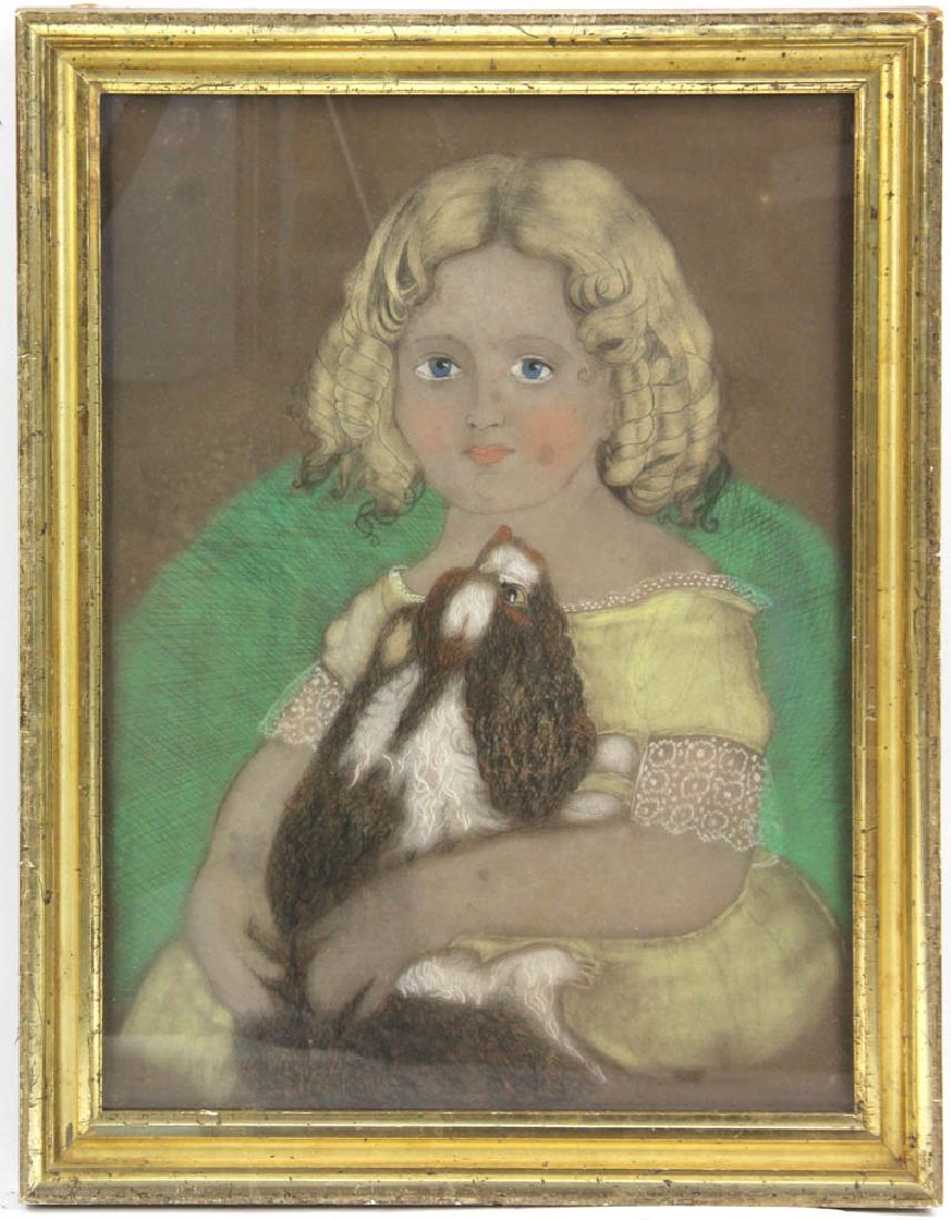 Early 19thC American Primitive Girl with Dog (1 of 7)