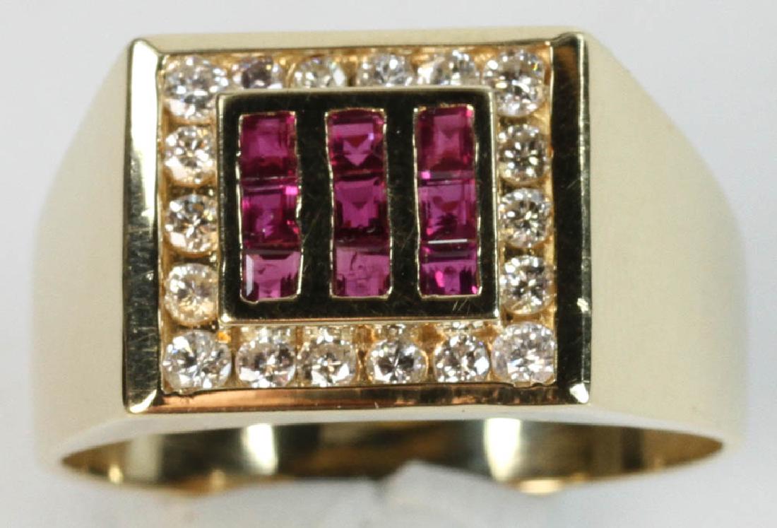 14k Gold Diamond and Ruby Men's Ring (1 of 4)