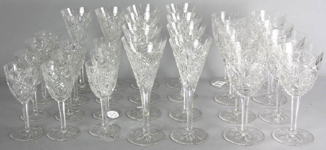 Baccarat Lagny Clear Cut Crystal Glassware: Baccarat cut crystal glassware in the 'Lagny Clear' pattern, to include: (8) water goblets, 7 1/4" H; (10) wine glasses, 8" H; (10) wine glasses, 5 3/4" H. Signed. Provenance: Myrtle Beach, South Caro