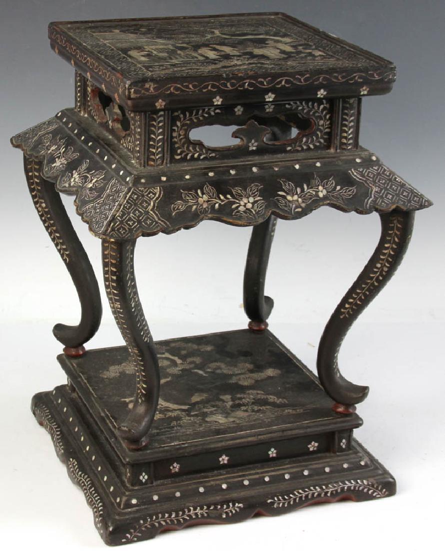 Chinese 19thC Wood Stand w/ Mother-of-Pearl (1 of 8)