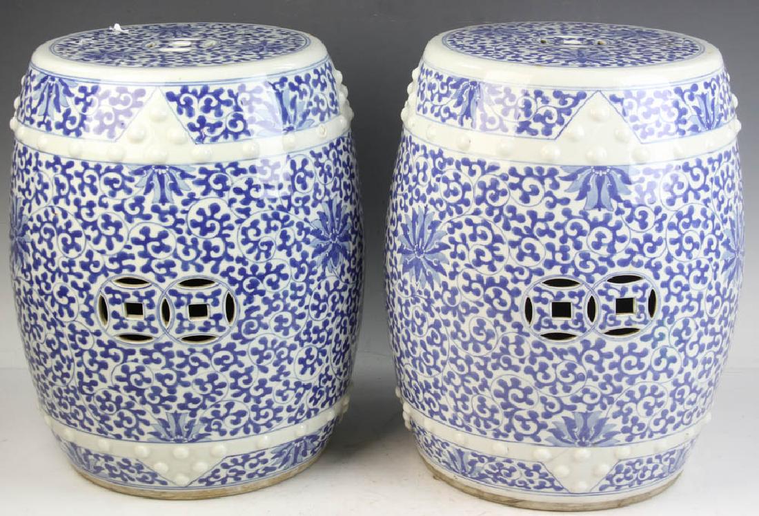 Pair of Chinese Blue and White Garden Stools (1 of 10)