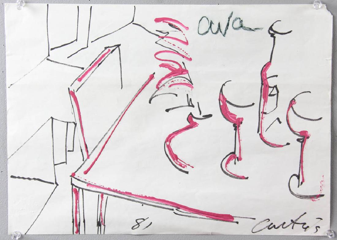 Tony Curtis Original Abstract Drawing: Tony Curtis, abstract, paint and marker, 10 1/2" x 14 1/2". Provenance: Beverly Hills, California estate.