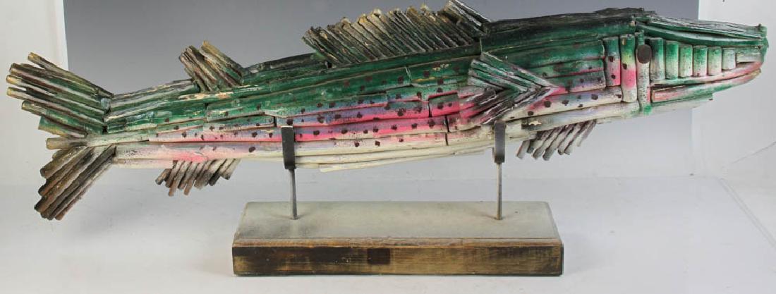 Old Folk Art Painted Fish on Stand (1 of 6)