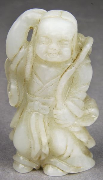 19th C. Chinese White Jade Figure of Prosperity - 2