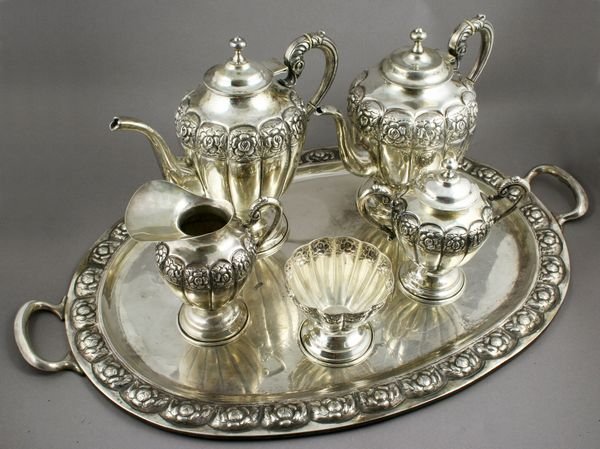 Six-piece Sterling Silver Tea Set, 188.6 ozt.