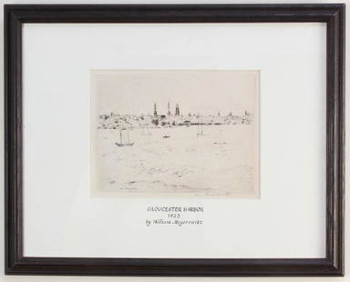 William Meyerowitz, Gloucester Harbor: William Meyerowitz (1887-1981), 'Gloucester Harbor', lithograph, signed L/R, signed on mat, dated 1923, 9" x 12 1/2", framed 16" x 20".
