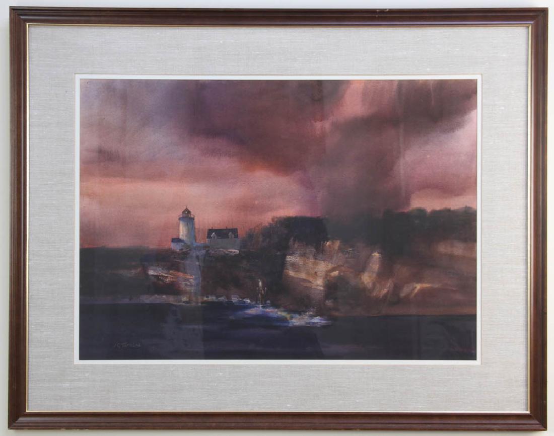 JC Terelak, Storm Brewing, Lighthouse: J.C. Terelak (b.1942), 'Storm Brewing, Lighthouse', watercolor, signed L/L, 20 3/4" x 29 3/4", framed 31" x 41".